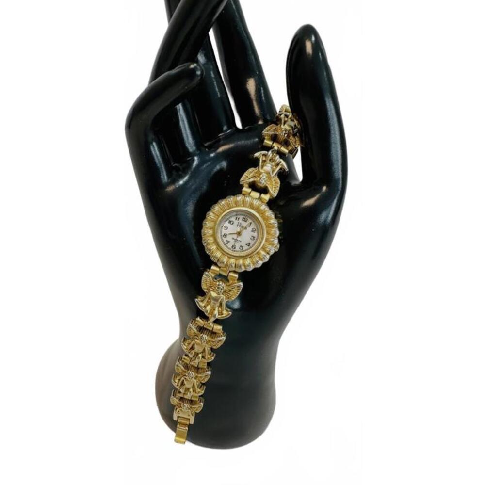 Vintage Vivani Quartz Watch Bracelet With Beautiful Gold Tone Angel Motif
